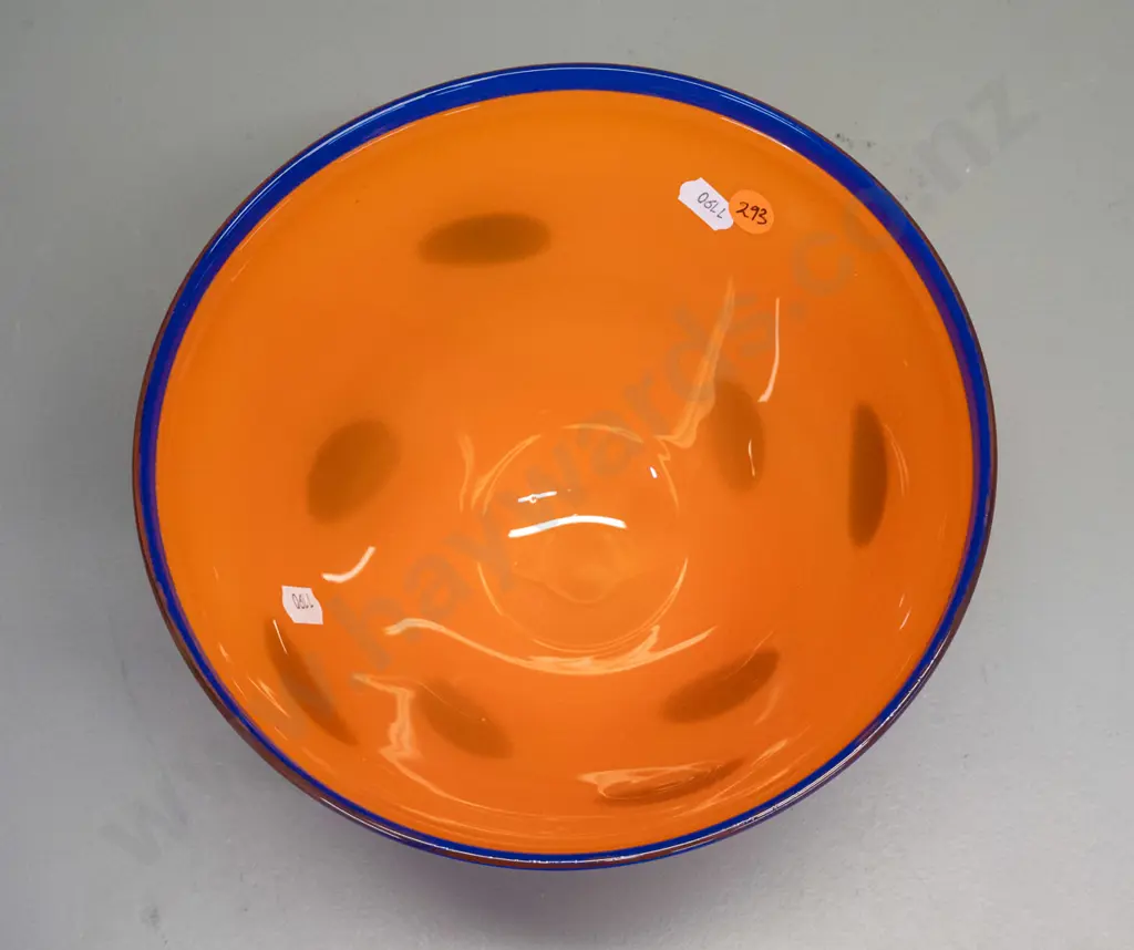 art glass bowl - orange with blue spots H-140 D-220 Image 1++