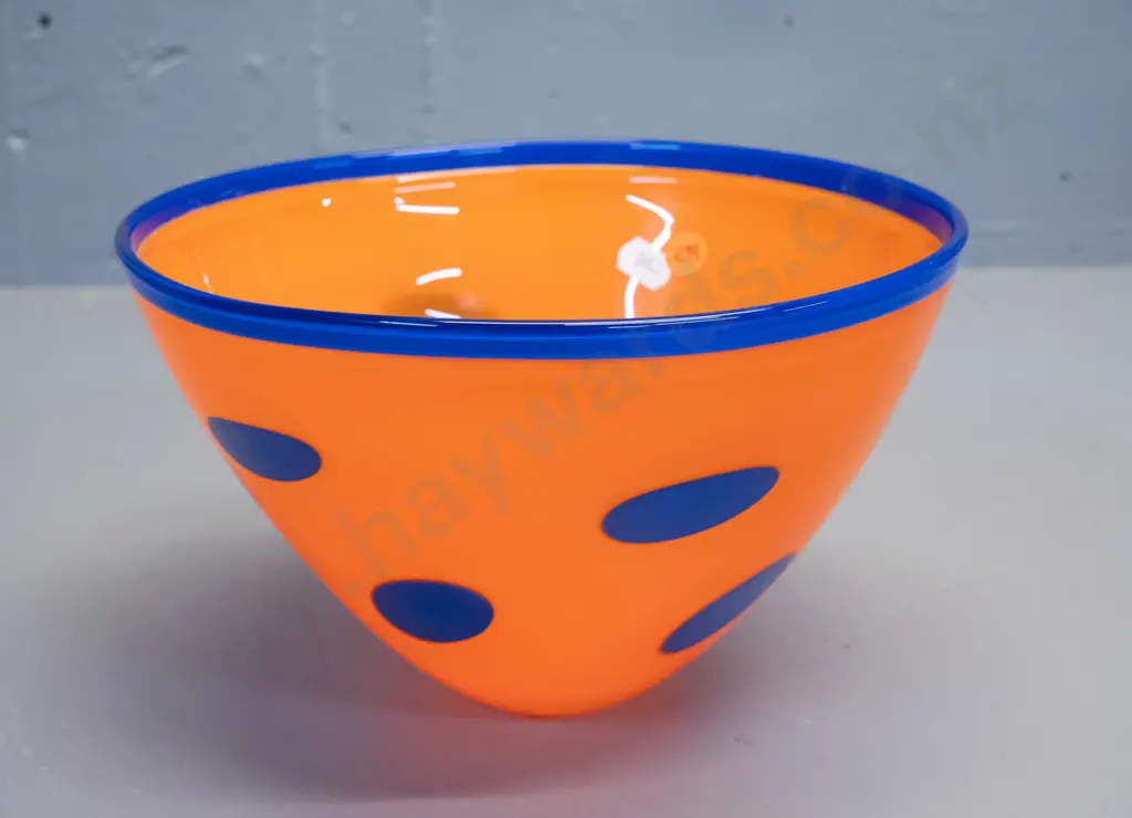 art glass bowl - orange with blue spots H-140 D-220 Image 1++