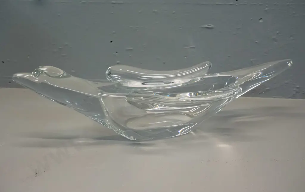retro French bird shaped clear glass dish - hard to read maker's mark etched onto base H-115 L-400 W-150 Image 1++