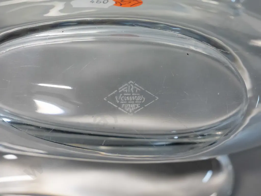 retro French bird shaped clear glass dish - hard to read maker's mark etched onto base H-115 L-400 W-150 Image 1++