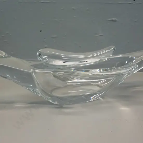 retro French bird shaped clear glass dish - hard to read maker's mark etched onto base H-115 L-400 W-150