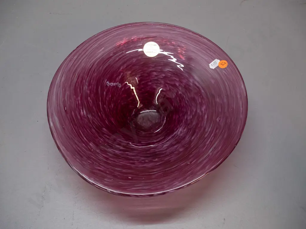 art glass bowl with label - Fuchs Glass, Christchurch H-90 D-280 Image 1++