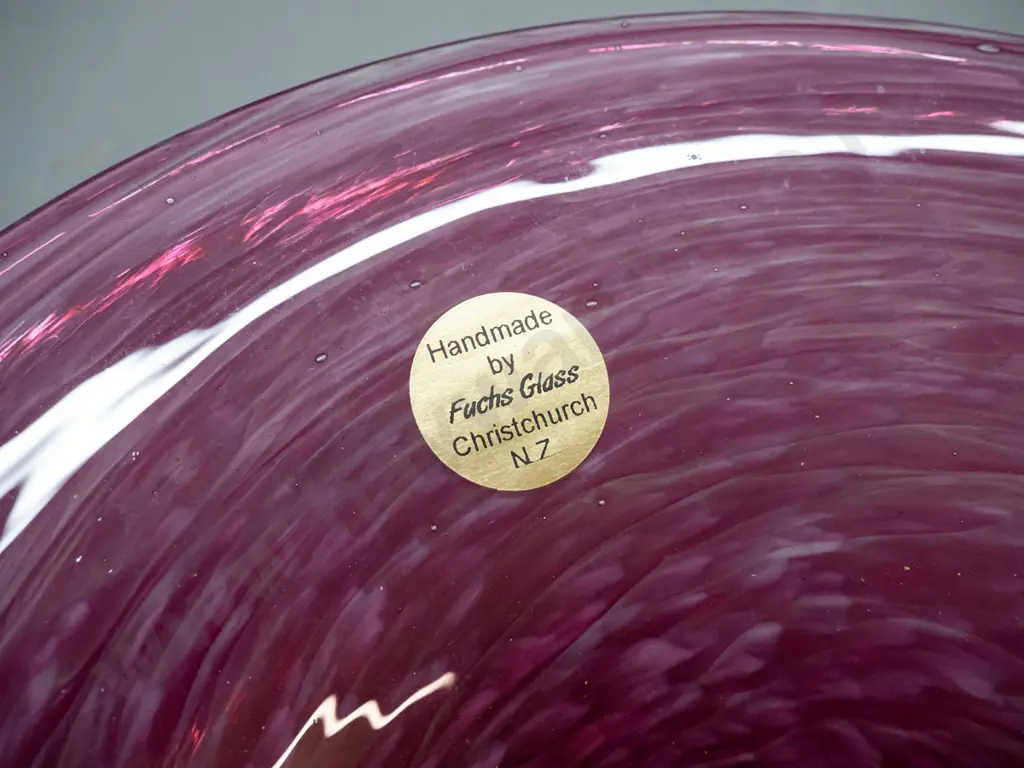 art glass bowl with label - Fuchs Glass, Christchurch H-90 D-280 Image 1++