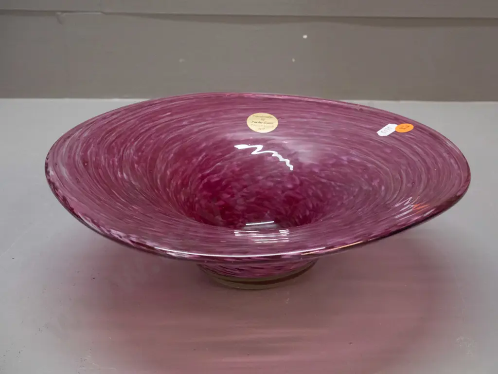 art glass bowl with label - Fuchs Glass, Christchurch H-90 D-280 Image 1++