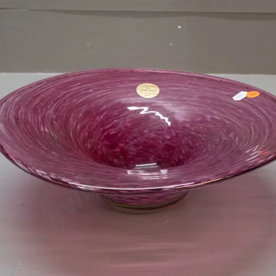 art glass bowl with label - Fuchs Glass, Christchurch H-90 D-280