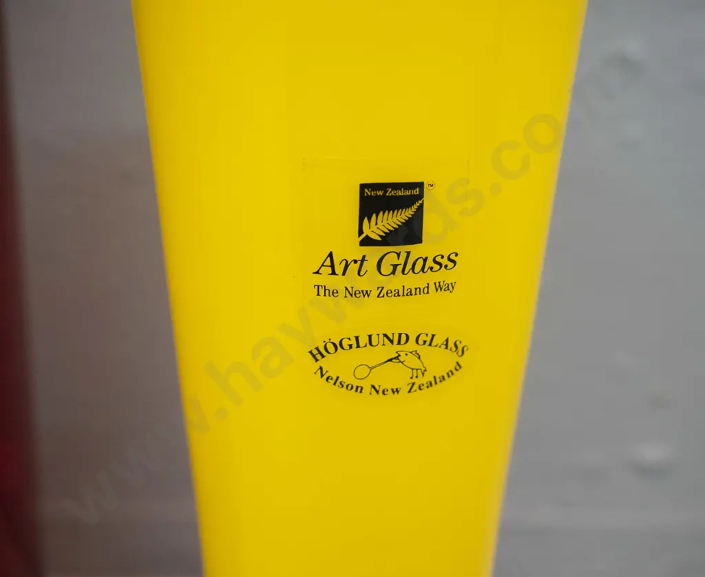 2 art glass vases - one with Hoglund sticker and other taller red one H-290 Image 1++