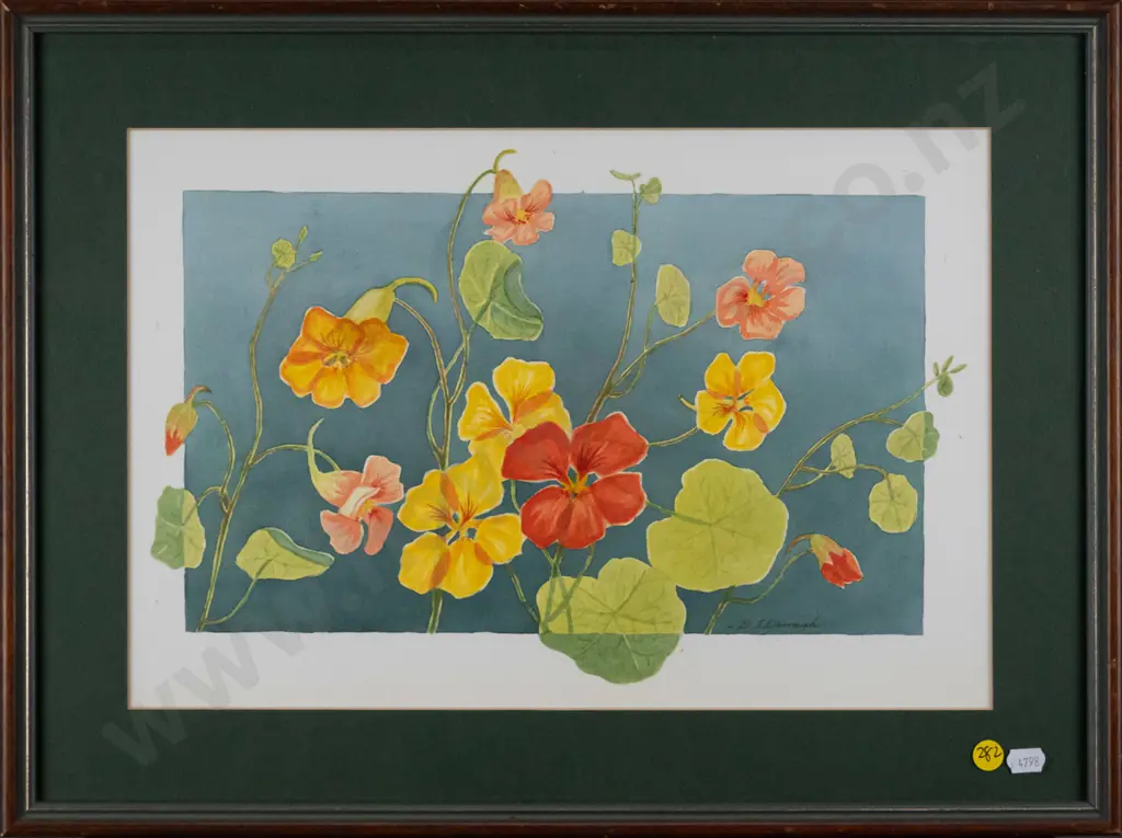 D Darragh - framed watercolour - nasturtiums H - 250 W - 370 Image 1++
