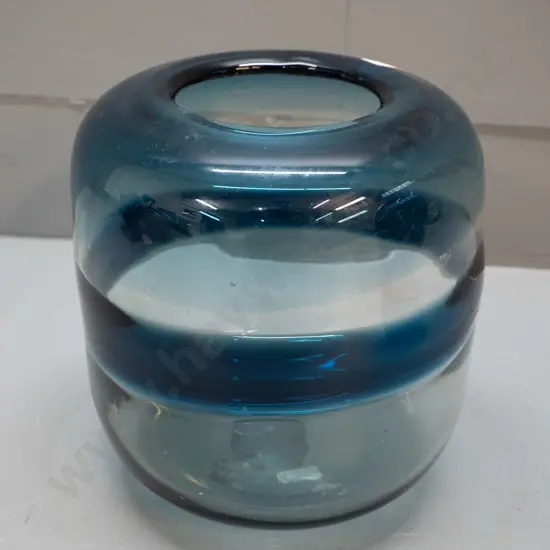 glass vase - light blue and dark blue band H-200 D-190