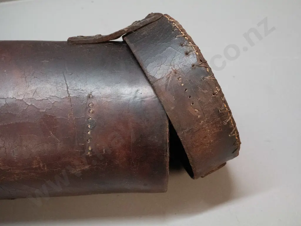 vintage leather tubular map case - crazing and wear to leather, some damage to straps, has had repairs L920 D155 Image 1++