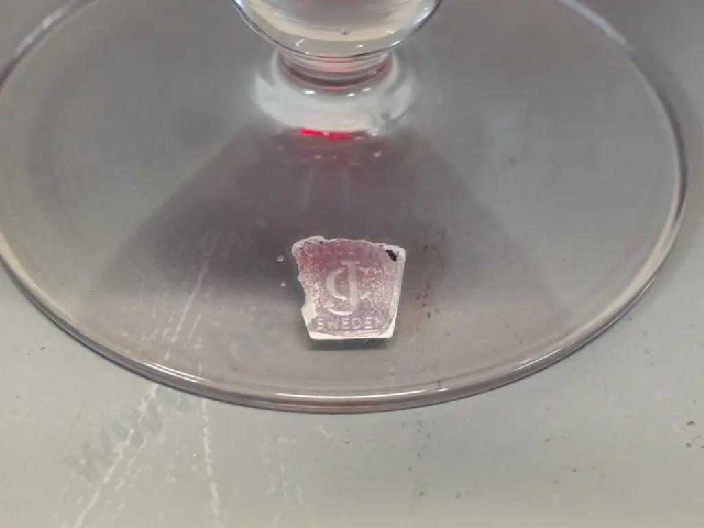 retro pair of large ruby red glass goblets on clear stems - has Made in Sweden / JC (Jones & Co) label. H-240 D-180 Image 1++
