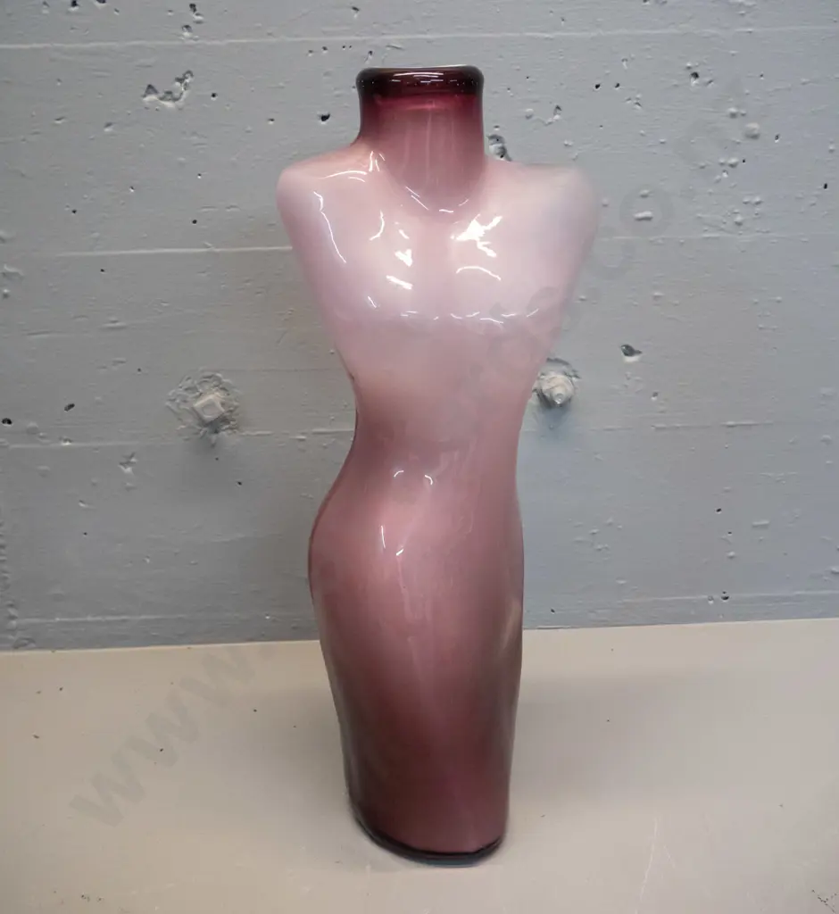 art glass torso shaped bottle vase in white & wine red H-450 Image 1++