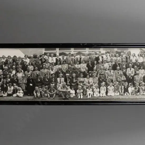 framed panoramic EA Phillips photograph - Ettrick School 85th Anniversary, 1953. H-155 W-955