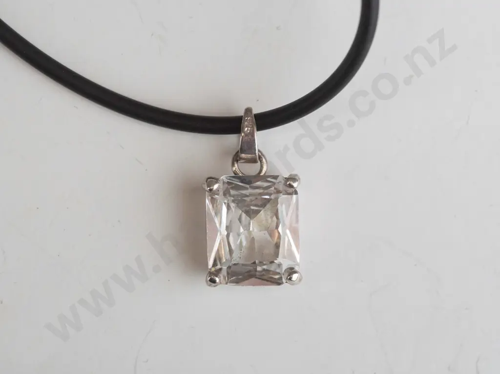cz necklace on leather strand clasp stamped 925 Image 1++