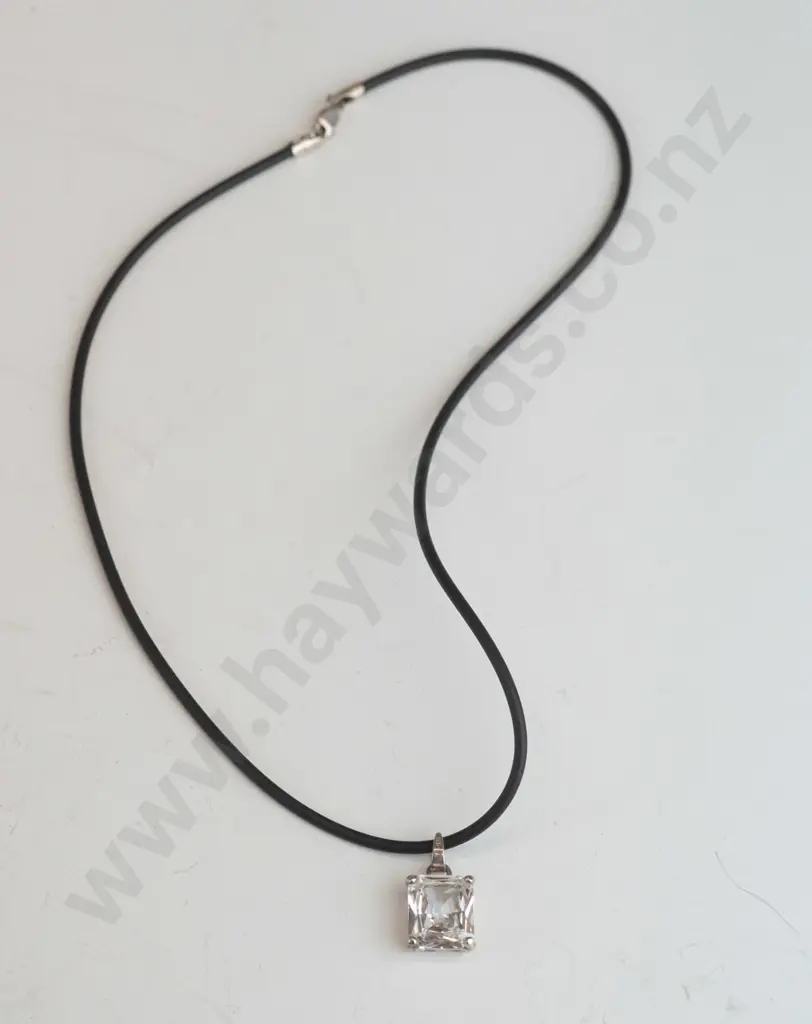 cz necklace on leather strand clasp stamped 925 Image 1++