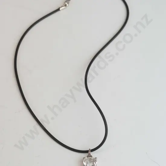 cz necklace on leather strand clasp stamped 925