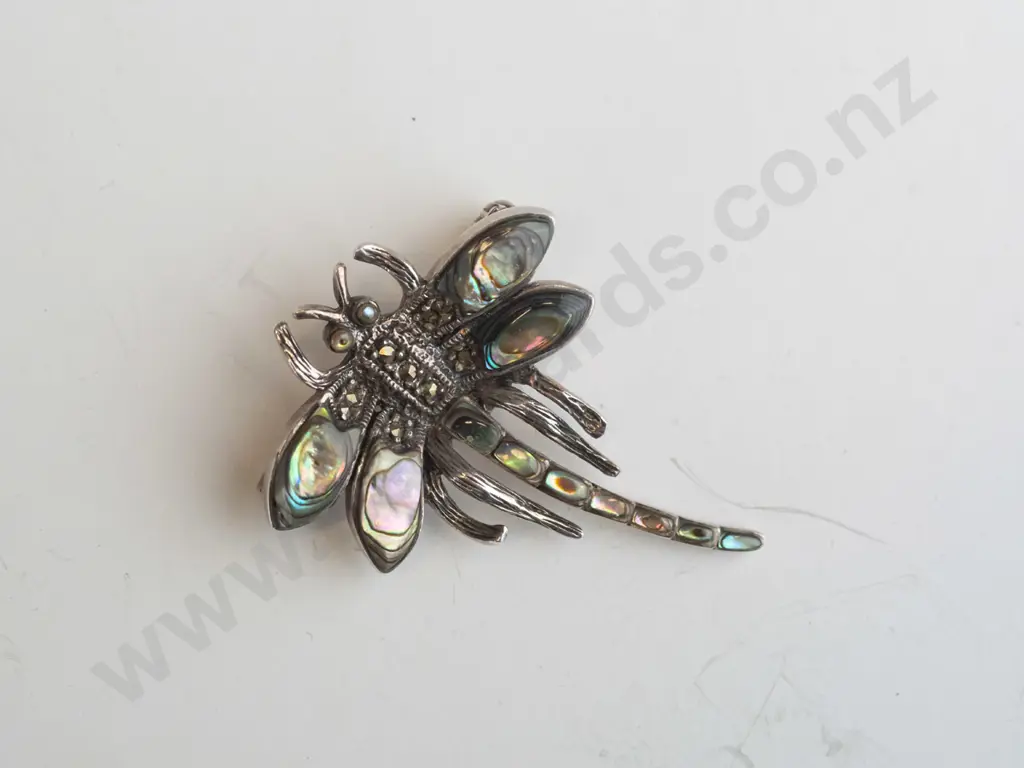 silver paua shell brooch stamped 925 Image 1++