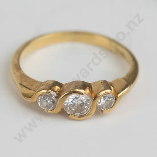 3 diamond ring 18ct yellow gold with semi rub tube coronets 1/2 round band w round brilliants 10 cts each