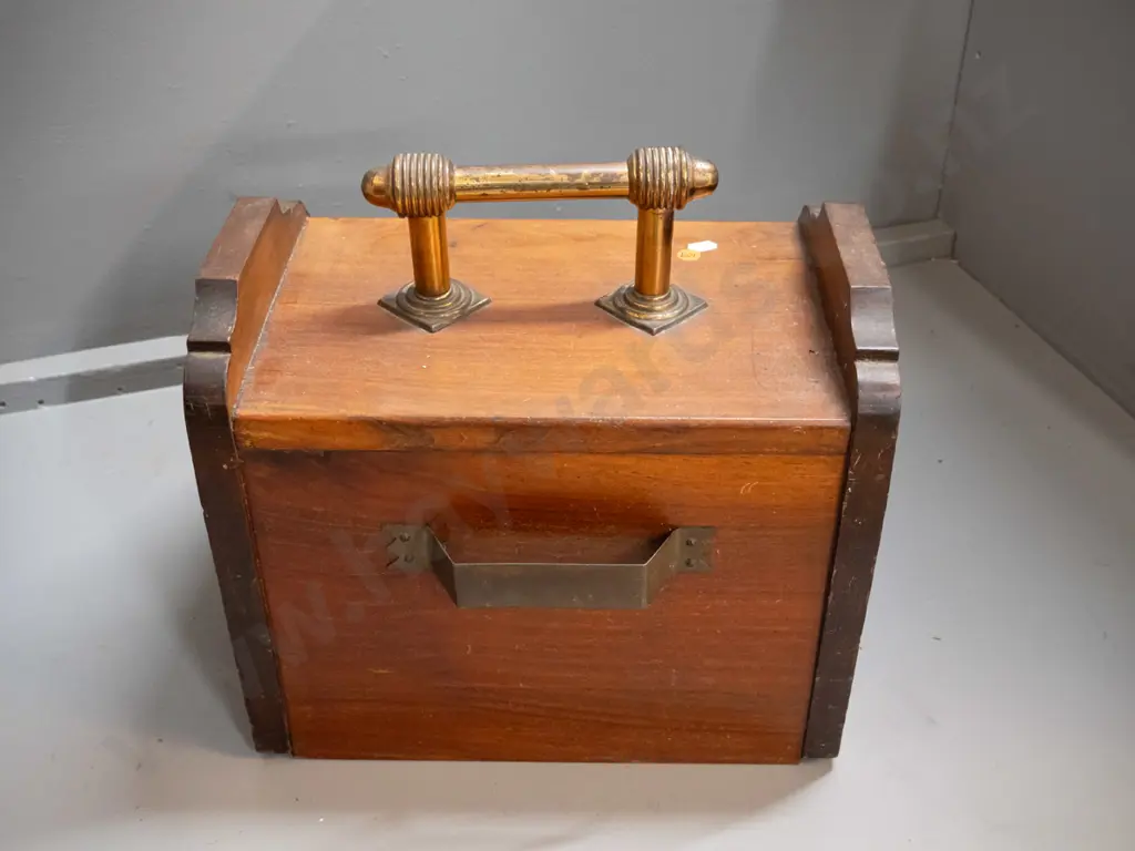 carved timber coal scuttle with brass handle, has tin liner H-360 W-350 D-400 Image 1++
