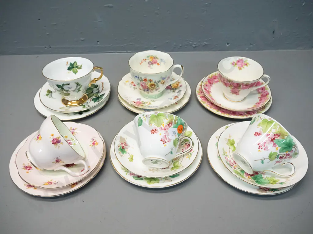 6 English china trios - Royal Doulton, Foley, and Hammersley Image 1++
