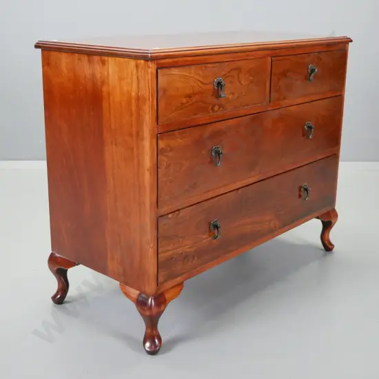 vintage cedar 4-drawer chest with metal drop handles, on short cab. legs H-750 W-920 D-430