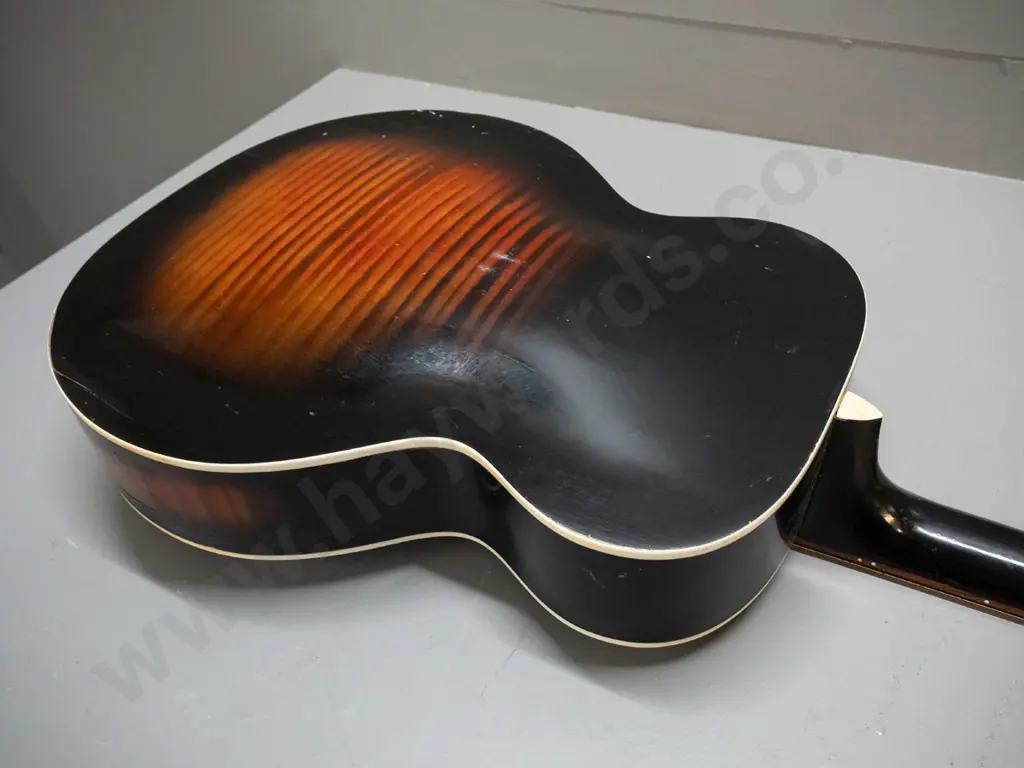 retro Harmony "Monterrey" archtop acoustic guitar - corrosion to metal tailpiece, crazing and scratches to finish, pick Image 1++