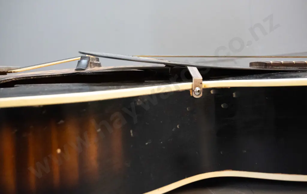 retro Harmony "Monterrey" archtop acoustic guitar - corrosion to metal tailpiece, crazing and scratches to finish, pick Image 1++