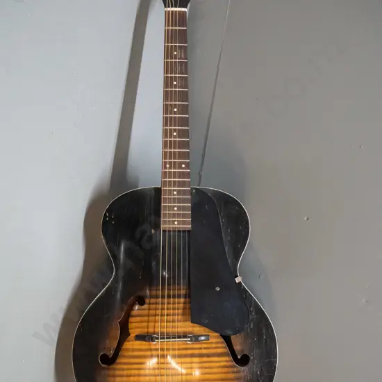retro Harmony "Monterrey" archtop acoustic guitar - corrosion to metal tailpiece, crazing and scratches to finish, pick