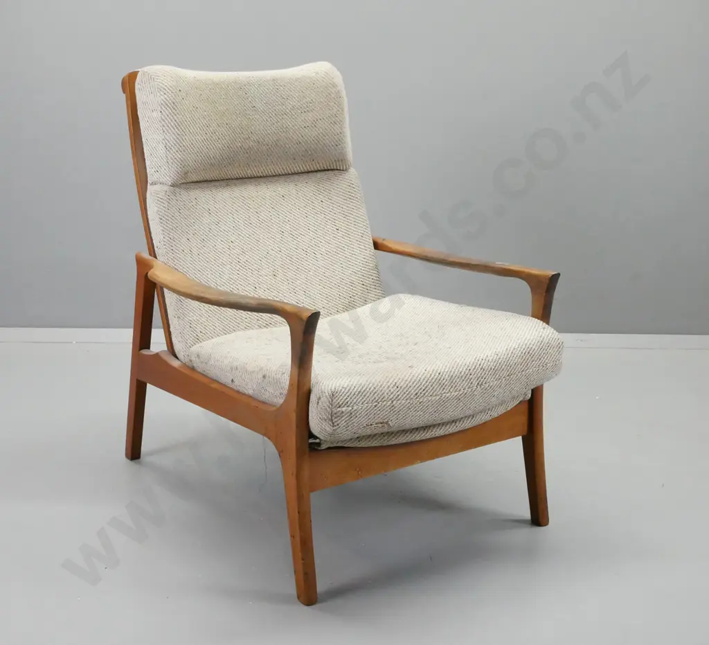 mid-century mahogany Don chair with Concord shape arms, overall wear to original surface, staining to arms, wear and Image 1++