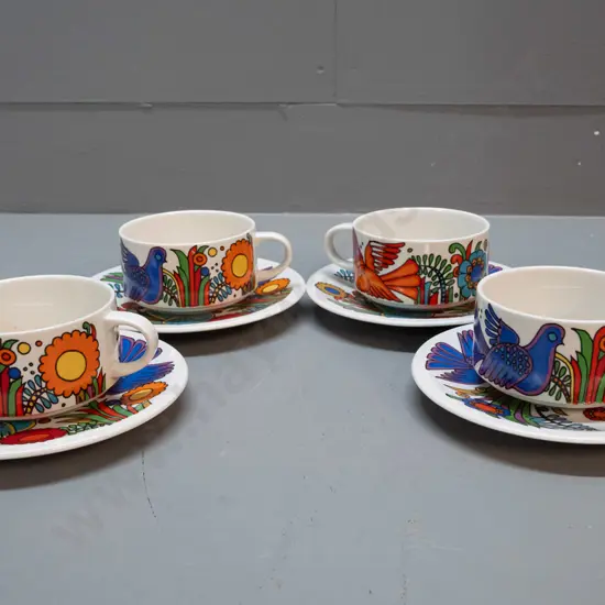 4 retro Villeroy and Boch "Acapulco" pattern cups & saucers