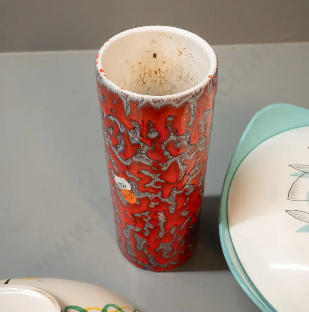 3 retro items - German pottery lava canister vase, Crown Devon bowl L-270, Stylecraft lidded vegetable. Crazing inside Image 1++