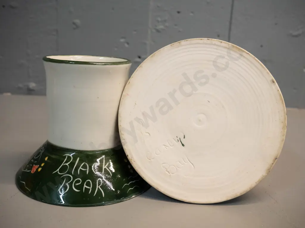 2 NZ studio pottery wide-based mugs marked PS and Carey's Bay H-100 and a Royal Doulton stoneware jug H-150. Mugs have Image 1++