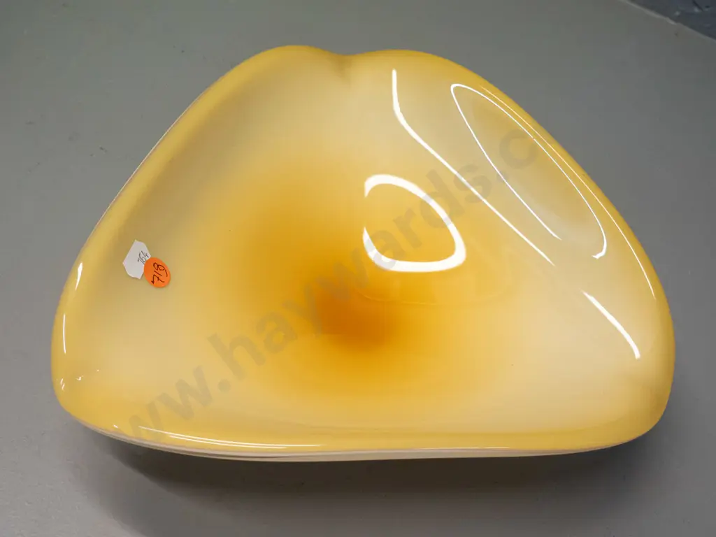 art glass triangular bowl - light amber over white H95 W265 Image 1++