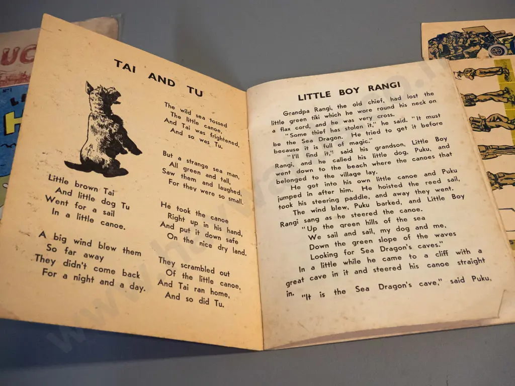 vintage "Little Hongi" comic No. 1, has had edges roughly trimmed with scissors, circa 1940s "Tai and Tu" booklet w/ cut Image 1++