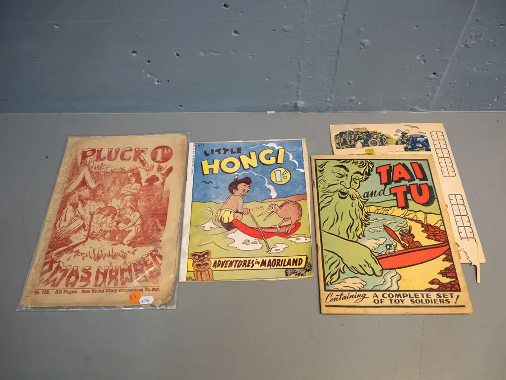 vintage "Little Hongi" comic No. 1, has had edges roughly trimmed with scissors, circa 1940s "Tai and Tu" booklet w/ cut Image 1++