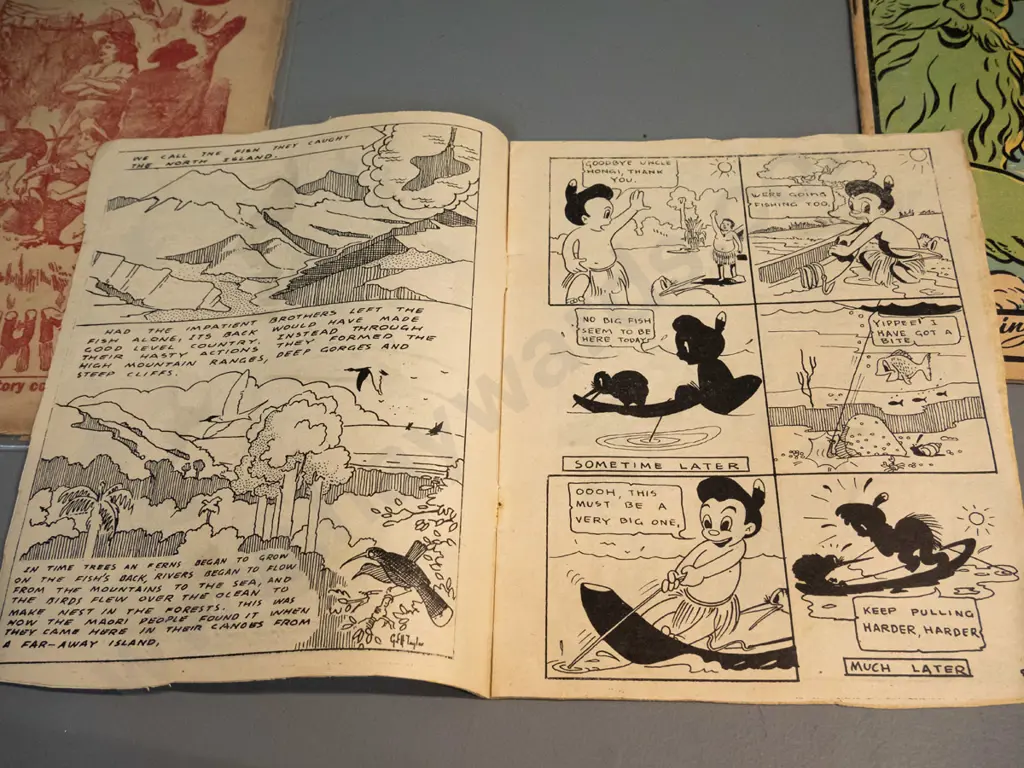 vintage "Little Hongi" comic No. 1, has had edges roughly trimmed with scissors, circa 1940s "Tai and Tu" booklet w/ cut Image 1++
