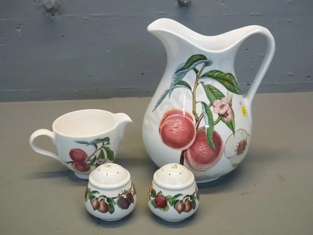 Portmeirion Pomona pattern items - salt & pepper and 2 jugs, large one is H-210 W-270 Image 1++
