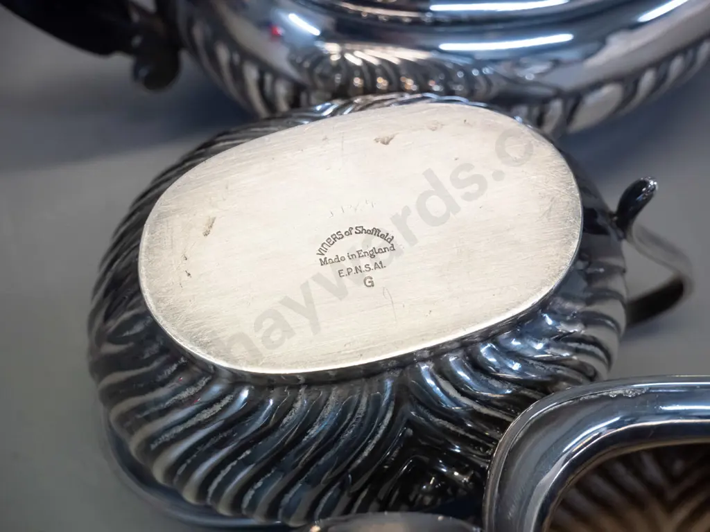 deco style silver plated 4-piece tea set with black bakelite handles and knobs - hot water / coffee pot H-240 Image 1++