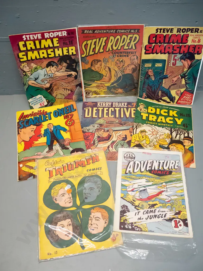 8 1950s or 1960s vintage comic books - Dick Tracy, Steve Roper, Captain Triumph, Adventure Comics etc. Image 1++