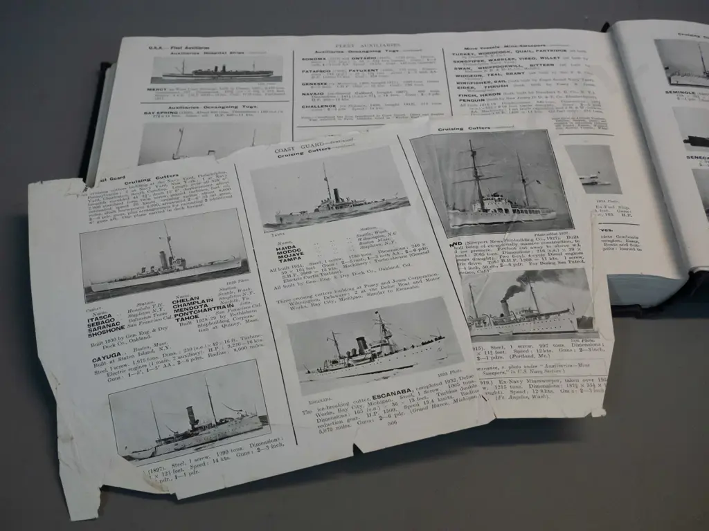 Jane's Fighting Ships register, 1934 edition - rippling and separation to boards, some staining, overall age wear Image 1++