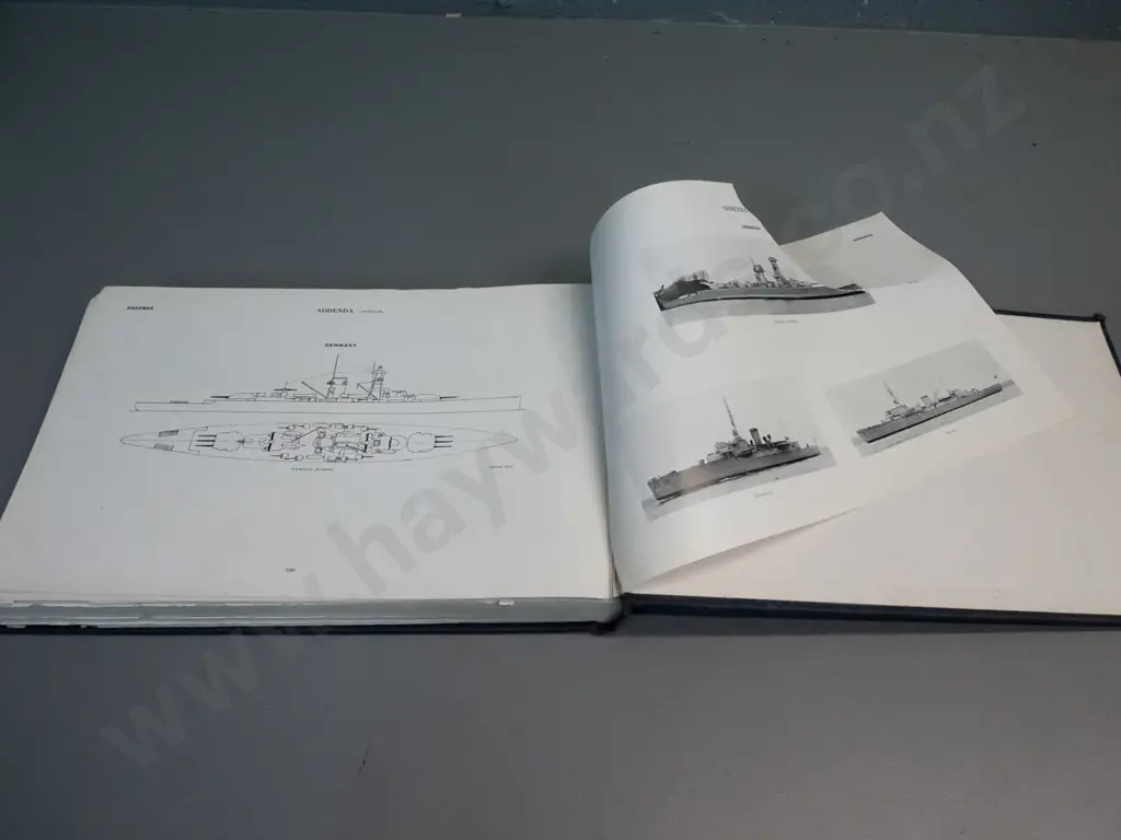 Jane's Fighting Ships register, 1934 edition - rippling and separation to boards, some staining, overall age wear Image 1++