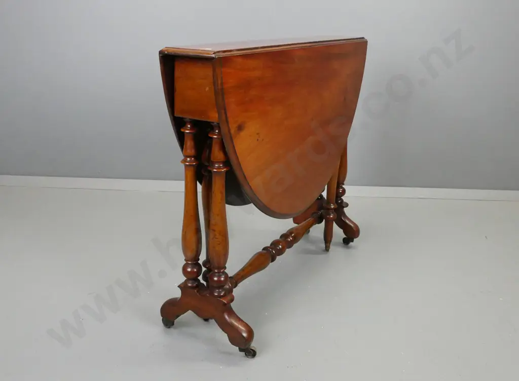 mahogany William IV Sutherland drop-side table on brass casters - old cigarette burn on top, has been repolished H-720 Image 1++