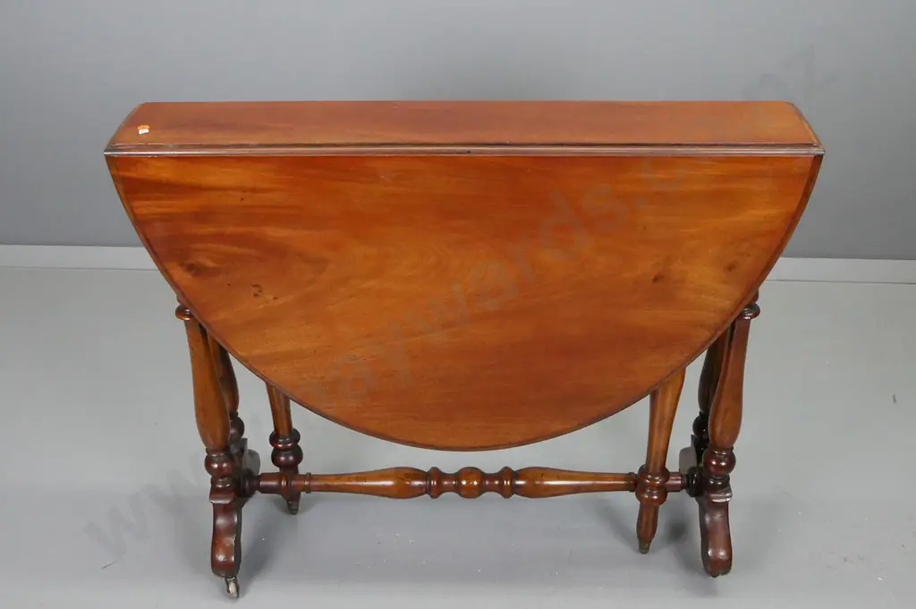 mahogany William IV Sutherland drop-side table on brass casters - old cigarette burn on top, has been repolished H-720 Image 1++