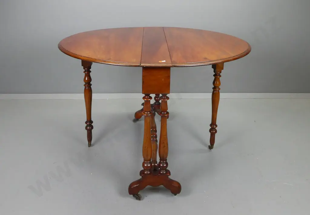 mahogany William IV Sutherland drop-side table on brass casters - old cigarette burn on top, has been repolished H-720 Image 1++