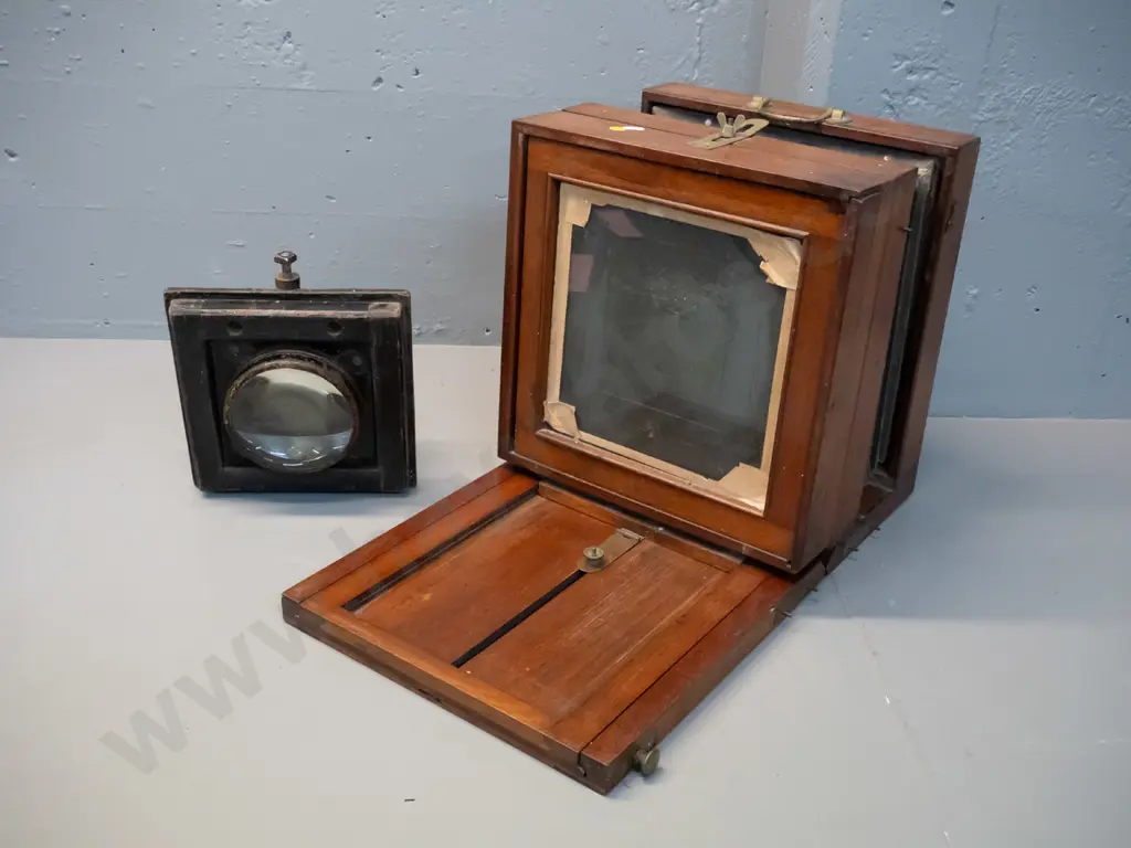 restorer's antique camera and separate incompatible lens unit - Schneider Componon 10.5cm lens on bellow board w/ large Image 1++