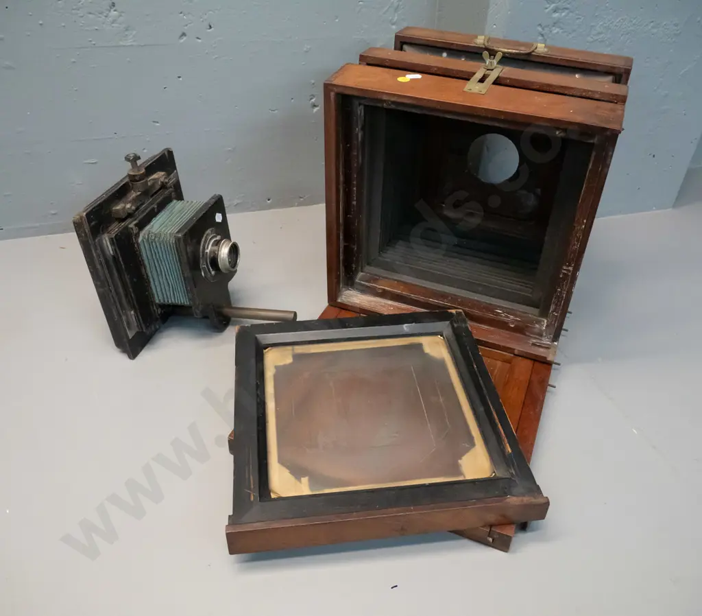 restorer's antique camera and separate incompatible lens unit - Schneider Componon 10.5cm lens on bellow board w/ large Image 1++