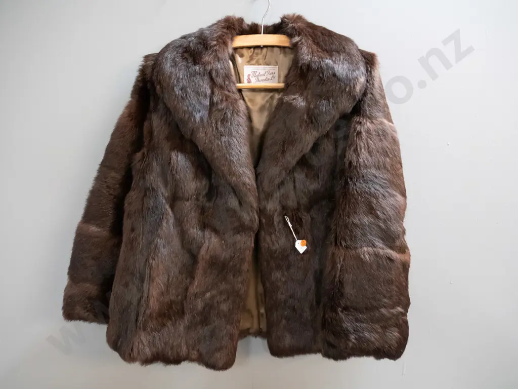 chocolate brown fur jacket with Mutual Furs Dunedin label Image 1++