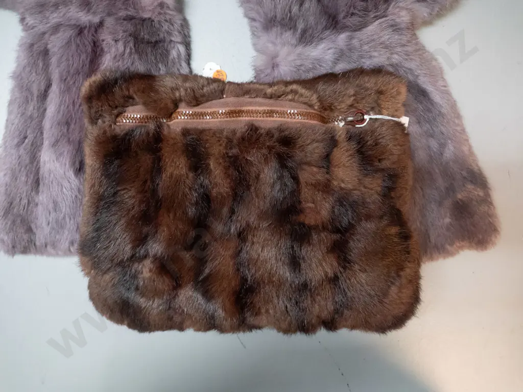 grey fur cape and brown fur muff with zipped purse Image 1++