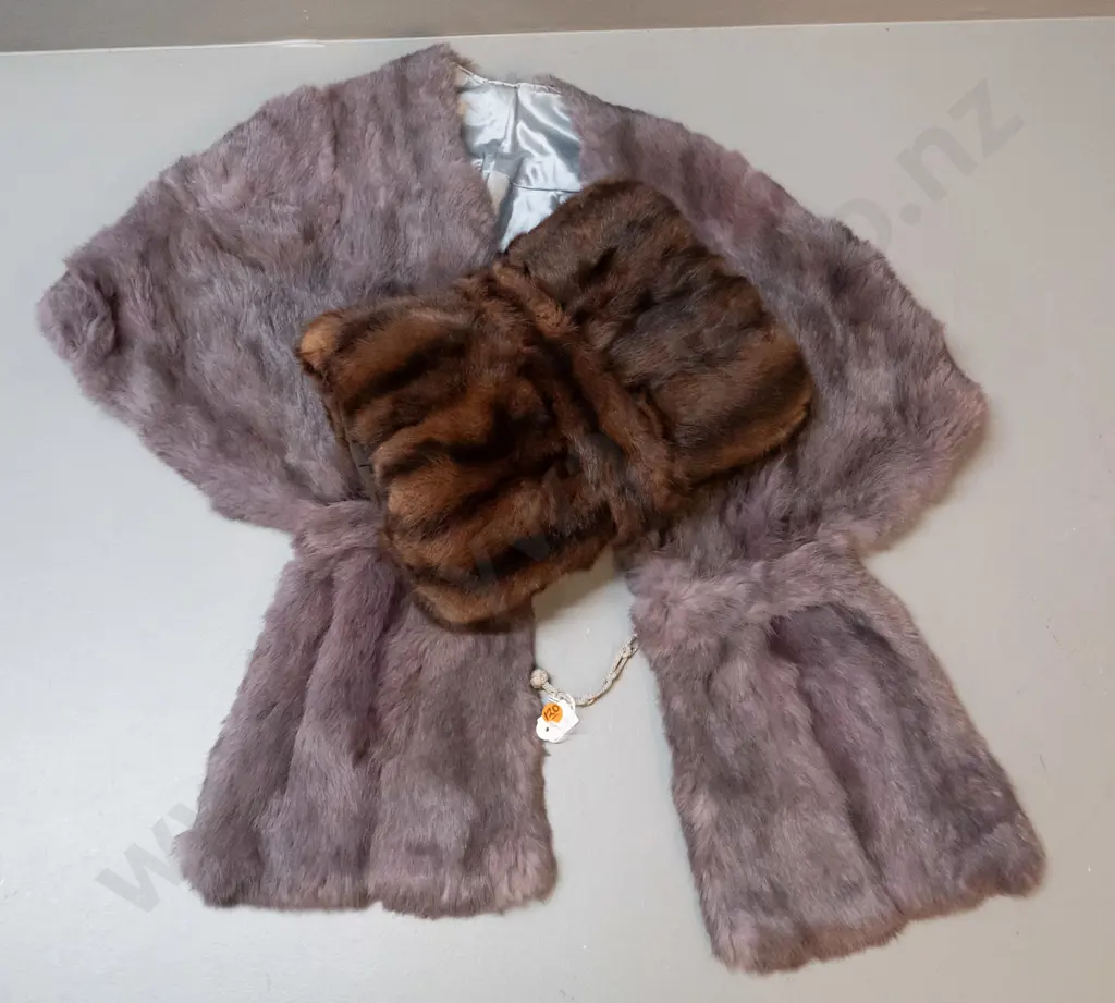 grey fur cape and brown fur muff with zipped purse Image 1++