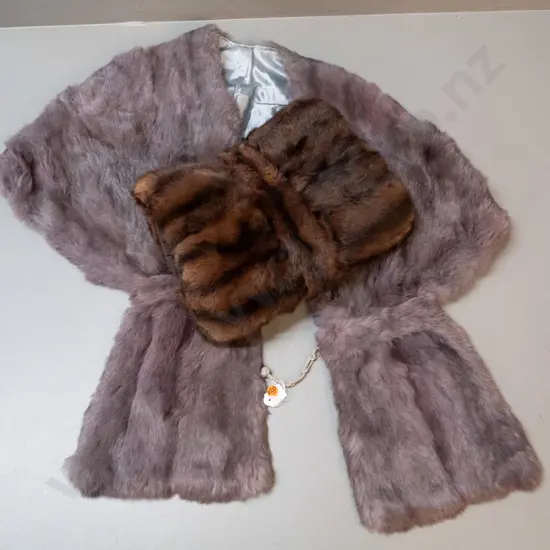 grey fur cape and brown fur muff with zipped purse