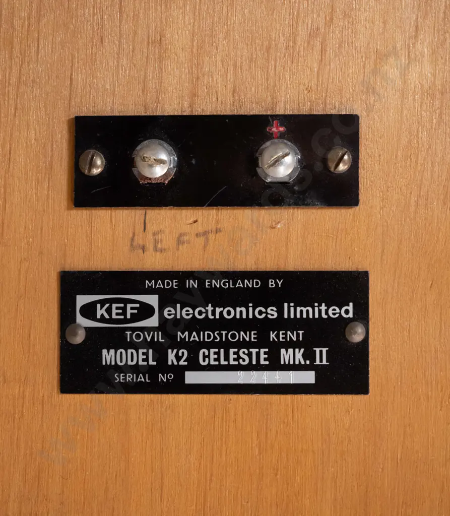 pair of 1960s KEF bookshelf hifi speakers -  teak veneer cases, model K2 Celeste MkII H-275 W-460 D-175 Image 1++
